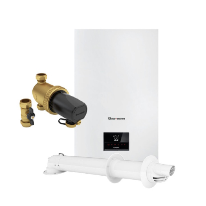 Glow-worm Compact 28c (28kw) (ErP) Combi Boiler, Horizontal Flue and Power System Filter